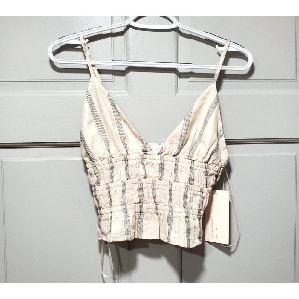 Blenca Women Striped Top Smocked Waist Crop Boho Cami Size Medium